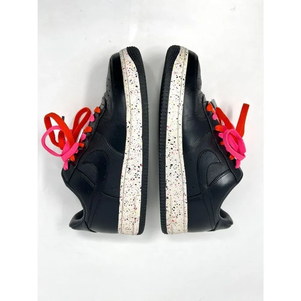 Nike Air Force 1 Supreme Low Black Laser Pink Speckled Sole Double Laced Size 9